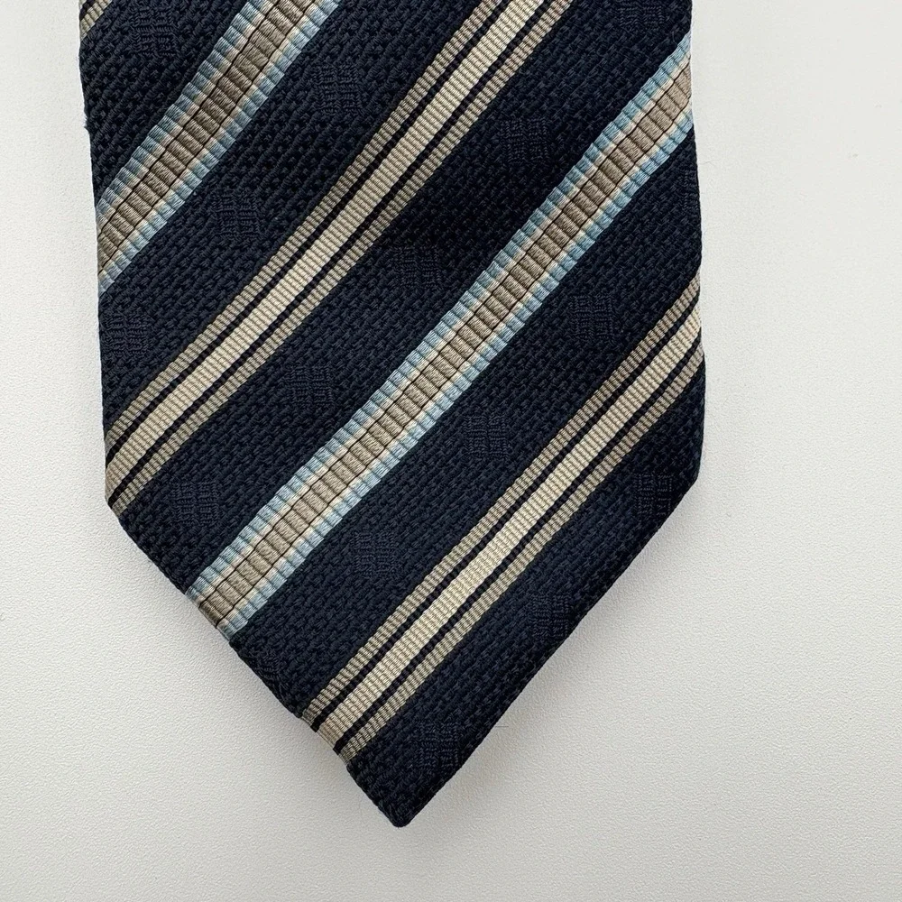 Givenchy Paris Silk Tie Navy Blue Tan Light Blue Diagonal Stripe Made in Italy